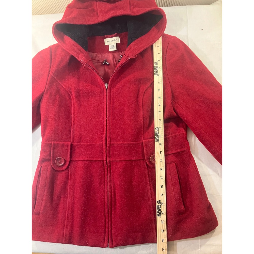 ST JOHNS‎ BAY Red Wool Blend Hooded Coat Jacket Women's Medium - Picture 2 of 7